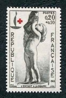 N°1400-1963-FRANCE-CROIX ROUGE-L'ENFANT A LA GRAPPE-20C+10C