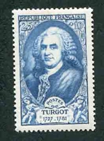 N°0858-1949-FRANCE-TURGOT-25F+10F