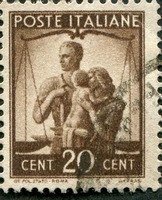 N°0482-1945-ITALIE-FAMILLE ET JUSTICE-20C-BRUN FONCE