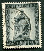 N°0542-1949-ITALIE-GIUSEPPE MAZZINI-20L-GRIS NOIR