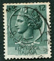 N°0650-1953-ITALIE-MONNAIE SYRACUSAINE-12L-VERT FONCE