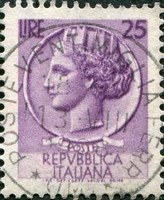 N°0652-1953-ITALIE-MONNAIE SYRACUSAINE-25L-LILAS