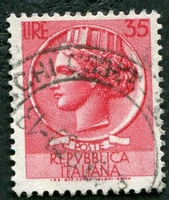 N°0653-1953-ITALIE-MONNAIE SYRACUSAINE-35L-ROSE CARMINE