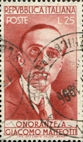 N°0700-1955-ITALIE-GIACOMO MATTEOTTI-25L-ROUGE BRUN