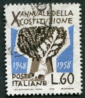 N°0757-1958-ITALIE-ARBRE DE LA CONSTITUTION-60L