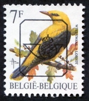 N°PRE830P-1992-BELGIQUE-OISEAU-LORIOT-7F