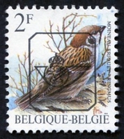 N°PRE818P-1990-BELGIQUE-OISEAU-POINEAU FRIQUET-2F