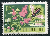 N°1950-1963-ROUMANIE-INSECTE-ABEILLE ET FLEURS-1L35