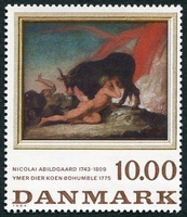 N°0823-1984-DANEMARK-TABLEAU-YMER TETANT LA VACHE-10K