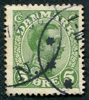 N°0073-1913-DANEMARK-ROI CHRISTIAN X-5-VERT JAUNE