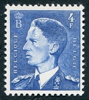 N°0911-1953-BELGIQUE-BAUDOUIN 1ER-4F-BLEU