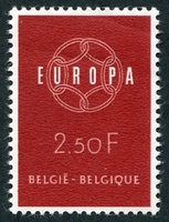 N°1111-1959-BELGIQUE-EUROPA-2F50-ROUGE BRUN