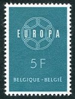 N°1112-1959-BELGIQUE-EUROPA-5F-BLEU VERT