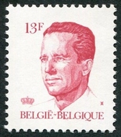 N°2202-1986-BELGIQUE-ROI BAUDOIN 1ER-13F-ROUGE CARMINE