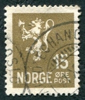 N°0113-1926-NORVEGE-LION-15-JAUNE OLIVE