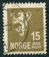 N°0113-1926-NORVEGE-LION-15-JAUNE OLIVE