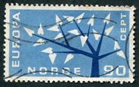 N°0434-1962-NORVEGE-EUROPA-90-BLEU ET BLEU FONCE