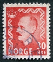 N°0326A-1950-NORVEGE-HAAKON VII-30-ROUGE