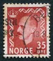 N°0327-1950-NORVEGE-HAAKON VII-35-CARMIN