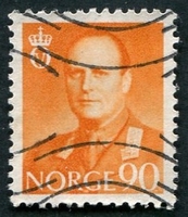 N°0385A-1958-NORVEGE-ROI OLAV V-90-JAUNE ORANGE