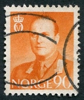 N°0385A-1958-NORVEGE-ROI OLAV V-90-JAUNE ORANGE