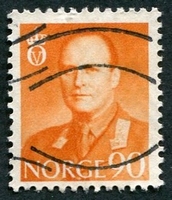 N°0385A-1958-NORVEGE-ROI OLAV V-90-JAUNE ORANGE