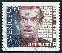 N°1734-1992-SUEDE-DEREK WALCOTT-ECRIVAIN-MANUSCRIT-5K50
