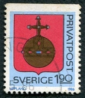 N°1369-1986-SUEDE-ARMOIRIES-UPPLAND-1K90