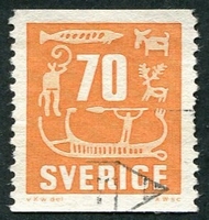 N°0425-1957-SUEDE-GRAVURES RUPESTRES-70O-ORANGE