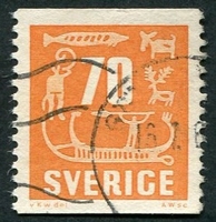 N°0425-1957-SUEDE-GRAVURES RUPESTRES-70O-ORANGE