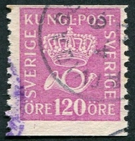 N°0221-1929-SUEDE-EMBLEME DE LA POSTE-120O-LILAS ROSE