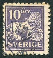N°0195A-1925-SUEDE-LION DES VASA-10O-VIOLET