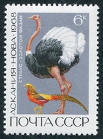 N°3618-1968-RUSSIE-OISEAU-AUTRUCHE ET COQ DE ROCHE-6K