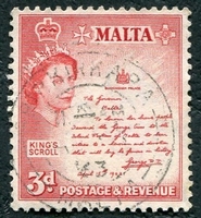 N°0245-1956-MALTE-PROCLAMATION DE 1942-3P-ROSE CARMINE