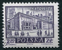 N°1067-1960-POLOGNE-VILLES-KATOWICE-2Z50-VIOLET FONCE