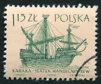 N°1248-1963-POLOGNE-BATEAU-CARAQUE-1Z15-VERT S/RESEDA