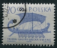 N°1243-1963-POLOGNE-BATEAU-TRIREME GRECQUE-20GR