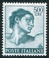 N°0843-1961-ITALIE-ADAM PAR MICHEL-ANGE-500L-VERT BLEU