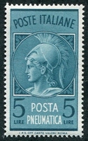 N°19-1947-ITALIE-MINERVE-5L-BLEU VERT