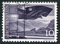 N°0343-1959-LIECHSTENTEIN-VUE SUR LE RHIN ET DRAPEAUX-10R