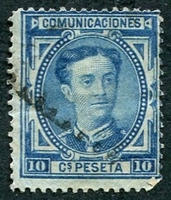 N°0164-1876-ESPAGNE-ALPHONSE XII-10C-BLEU