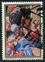 N°1601-1969-ESPAGNE-TABLEAU-ADORATION DES ROIS MAGES