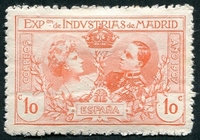 N°0236-1907-ESPAGNE-VICTORIA ET ALPHONSE XIII-10C-ROUGE