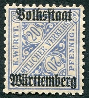 N°106-1919-WURTEMBERG-20P-BLEU- SANS GOMME