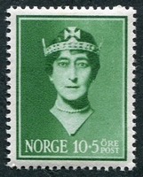 N°0195-1939-NORVEGE-REINE MAUD-10+5O-VERT JAUNE