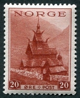 N°0188-1938-NORVEGE-TOURISME-EGLISE DE LAERDAL-20O-ROUGE