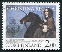 N°1072-1990-FINLANDE-REINE CHRISTINE A CHEVAL-2M