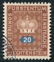 N°37-1950-LIECHSTENTEIN-20R-BRUN ET BLEU