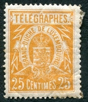 N°2-1883-LUXEMBOURG-25C-JAUNE ORANGE-DENTELE 11-11 1/2