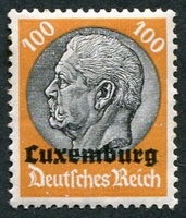 N°16-1940-LUXEMBOURG-HINDENBURG-100P-JAUNE-ORANGE